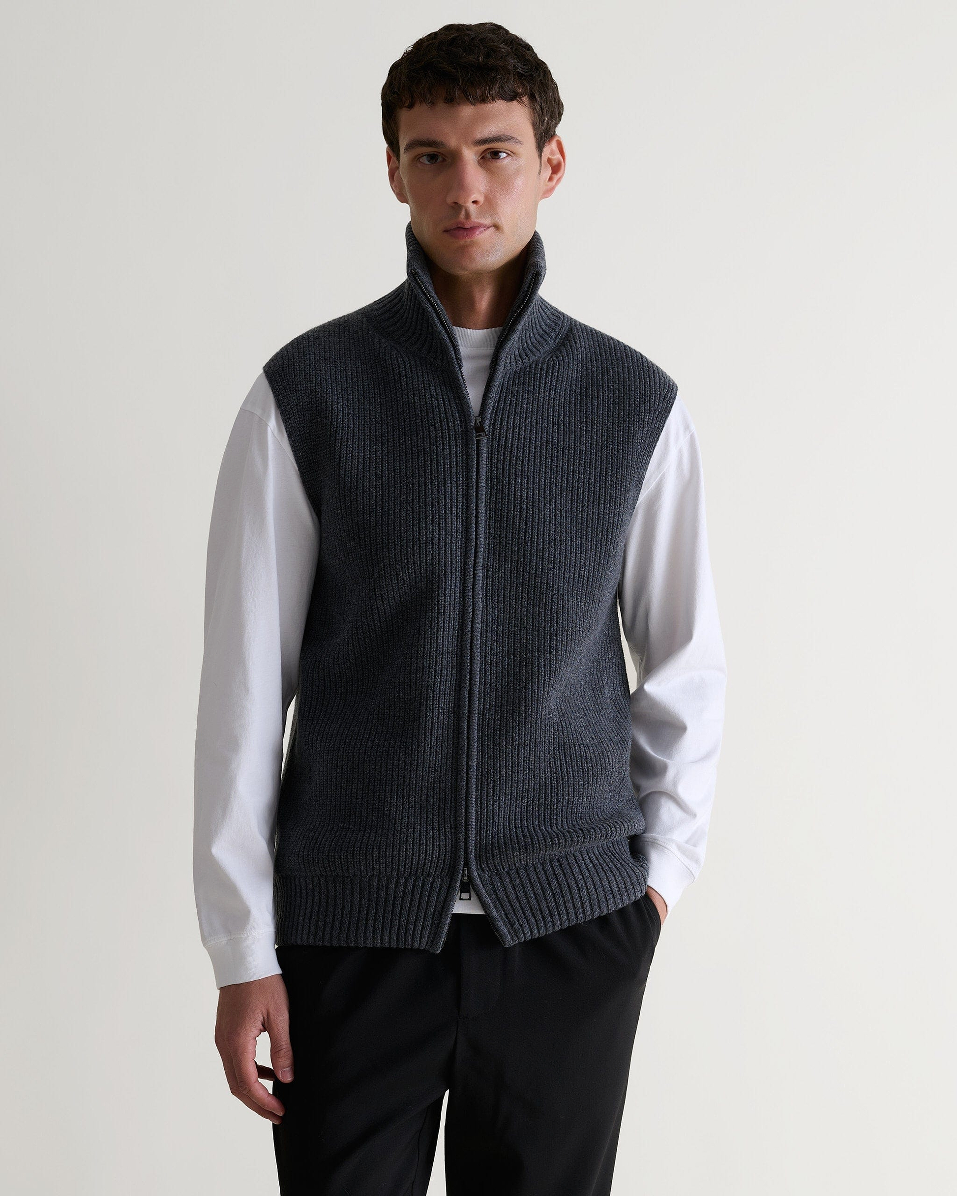 Men's Cashmere Merino Funnel Knit Vest - Graphite-[colour]-[size]-Rise &amp; Fall