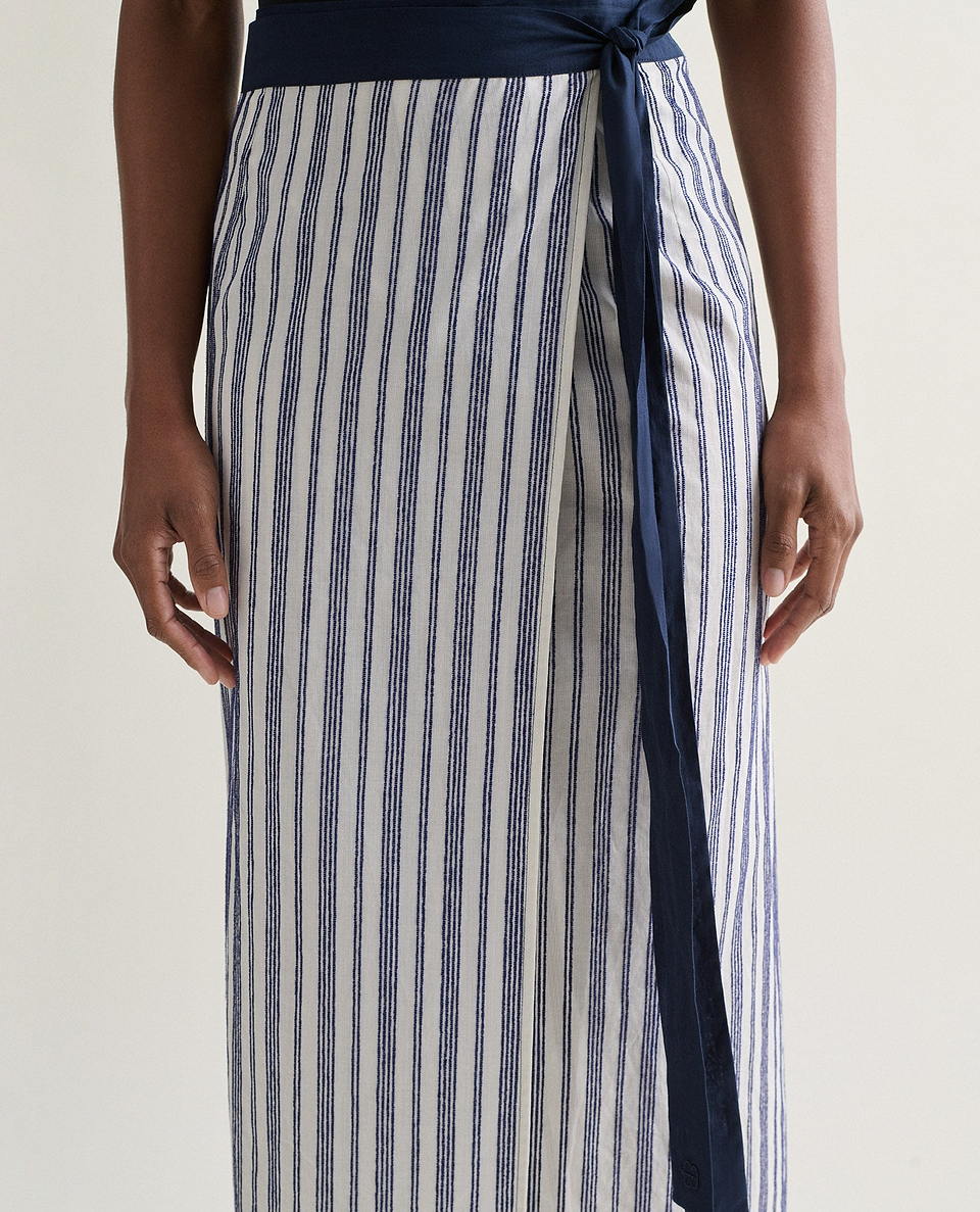 Women's Cotton Gauze Stripe Pareo Skirt - Navy Stripe