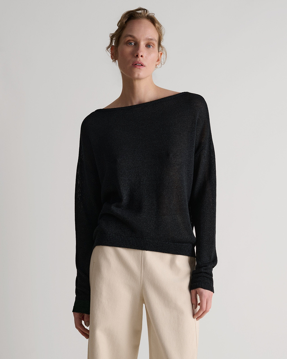 Women's Paper Yarn Slash Neck Jumper - Black