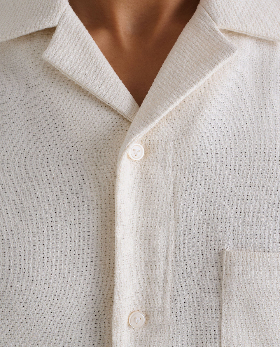 Men's Cotton Camp Collar Shirt - Ecru