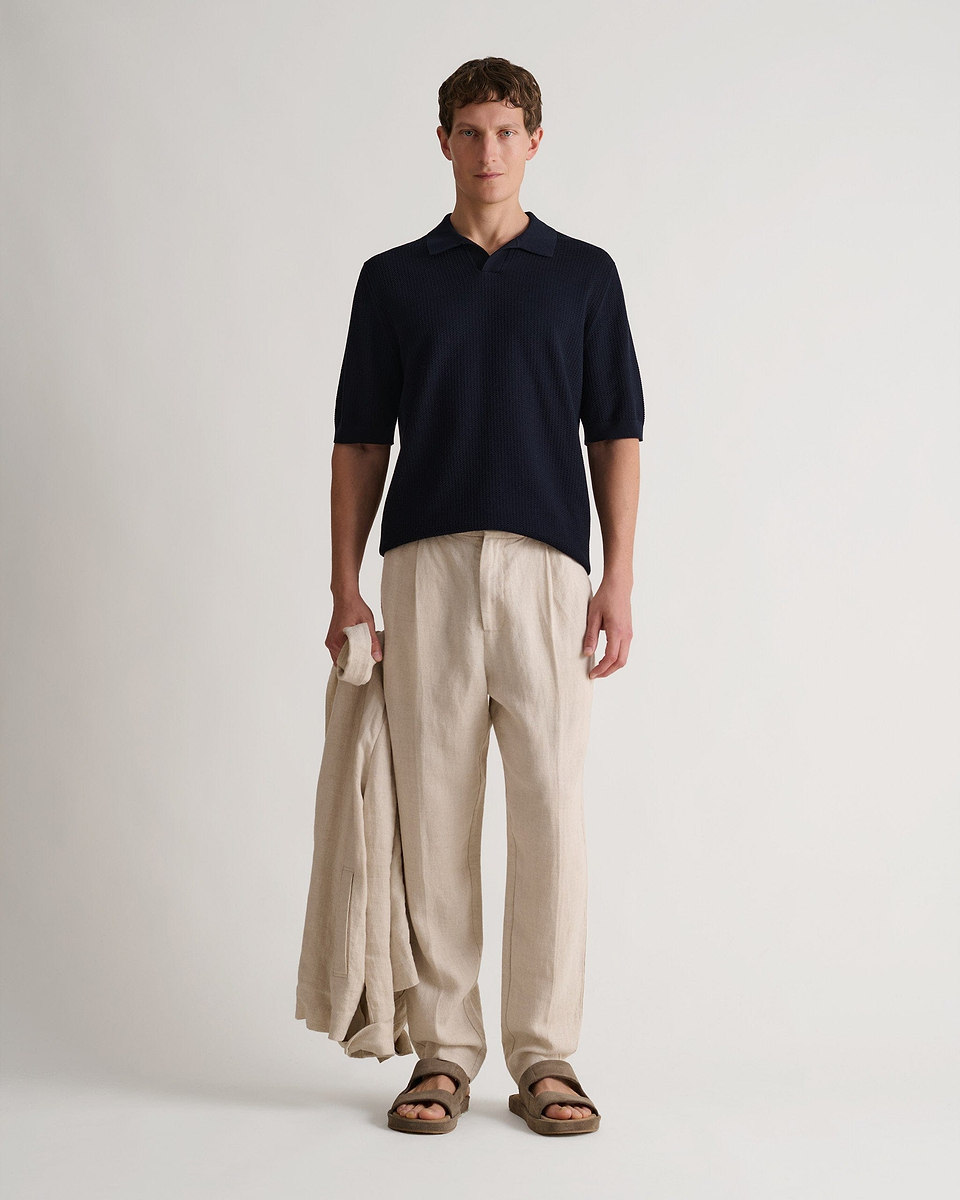 Men's Cotton Textured Knit Polo - Navy