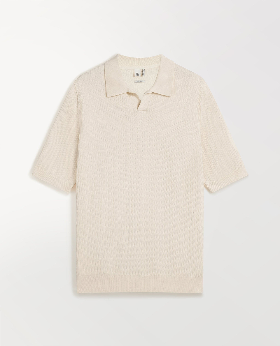 Men's Cotton Textured Knit Polo - Parchment