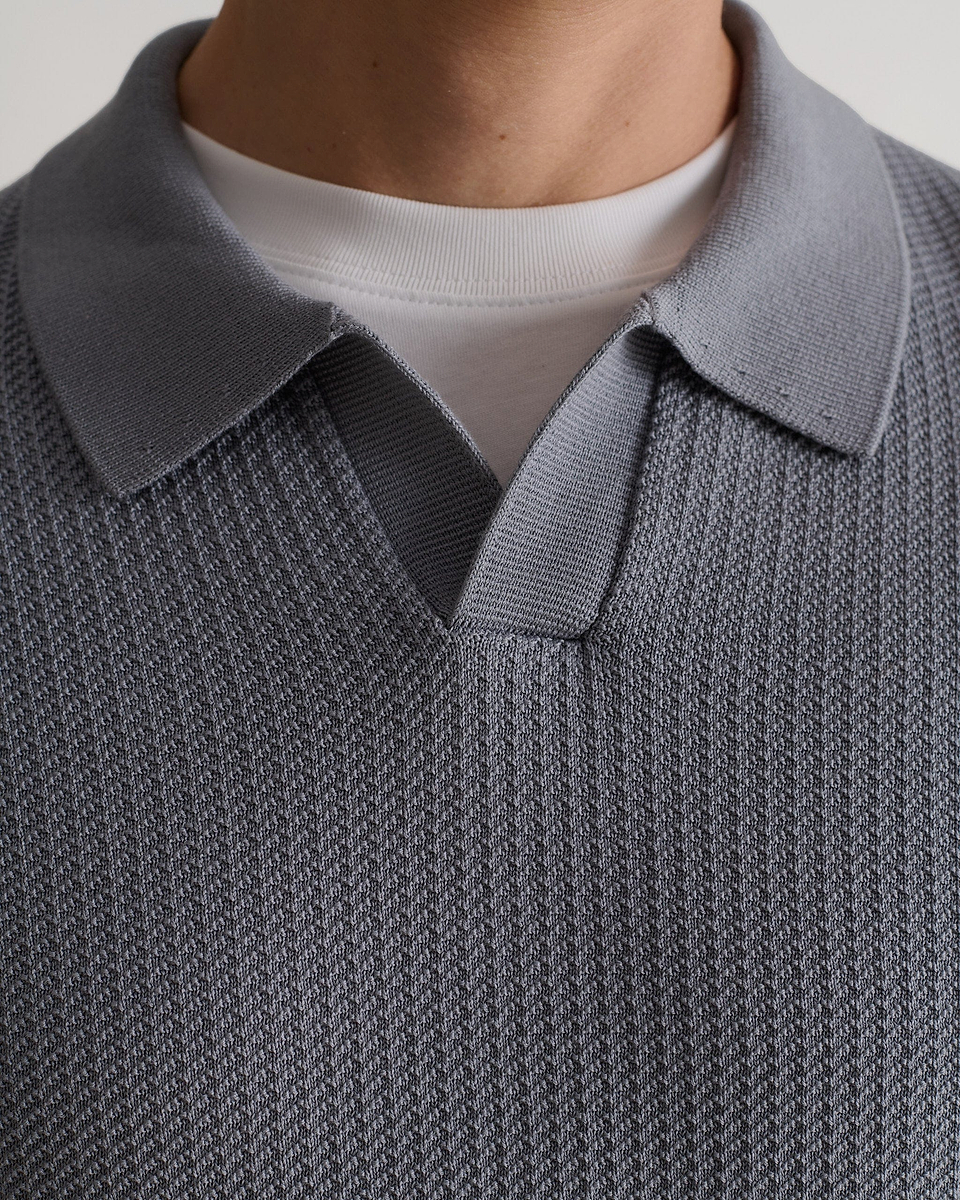 Men's Cotton Textured Knit Polo - Shadow Grey
