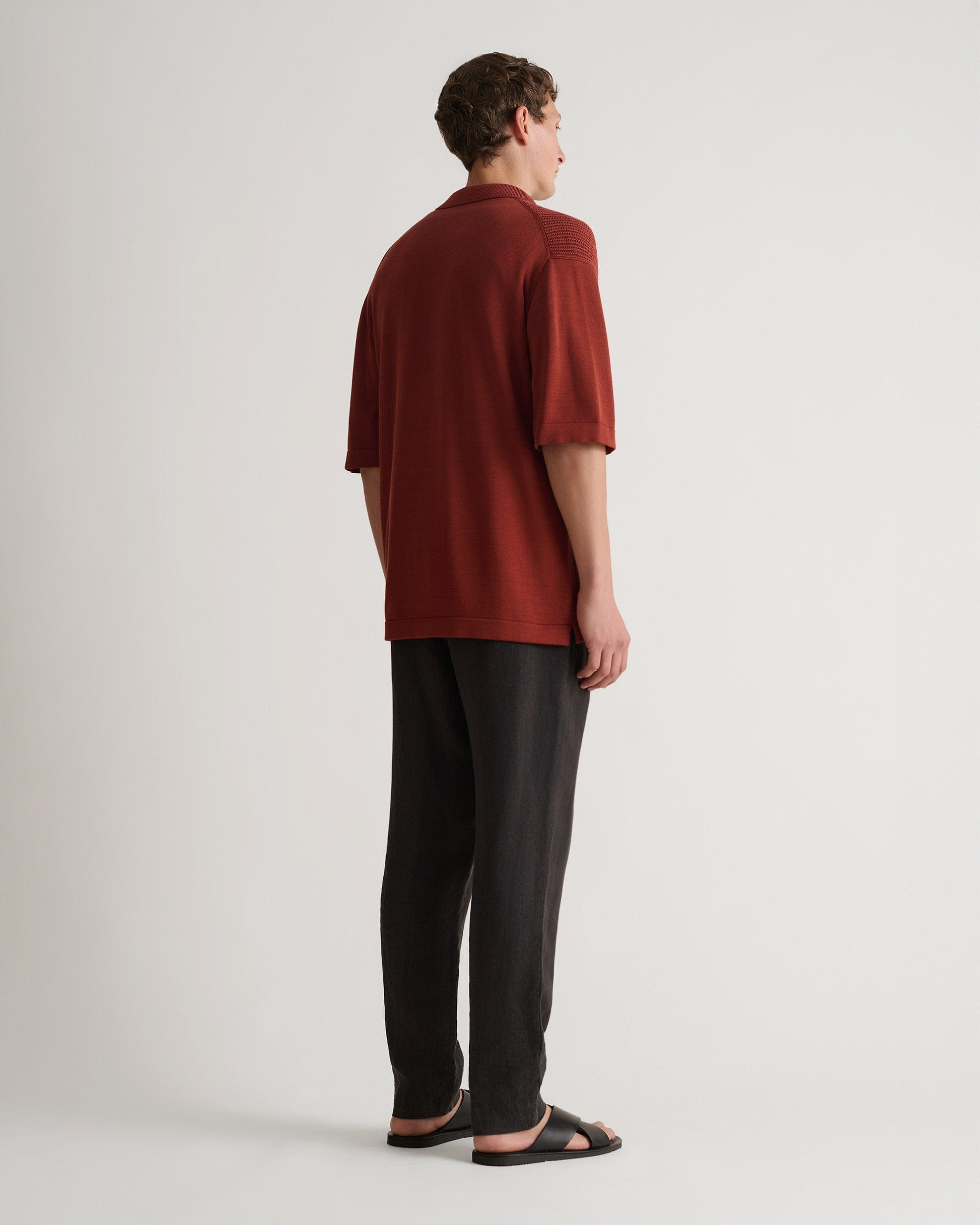 Men's Cotton Textured Knit Shirt - Burnt Sienna