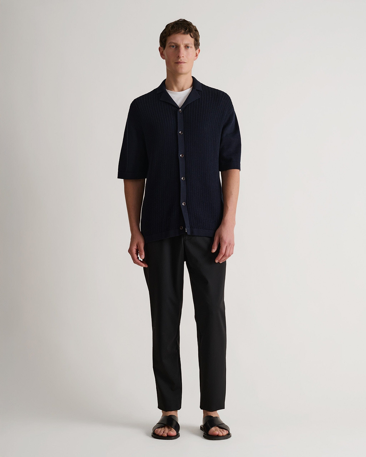 Men's Cotton Textured Knit Shirt - Navy
