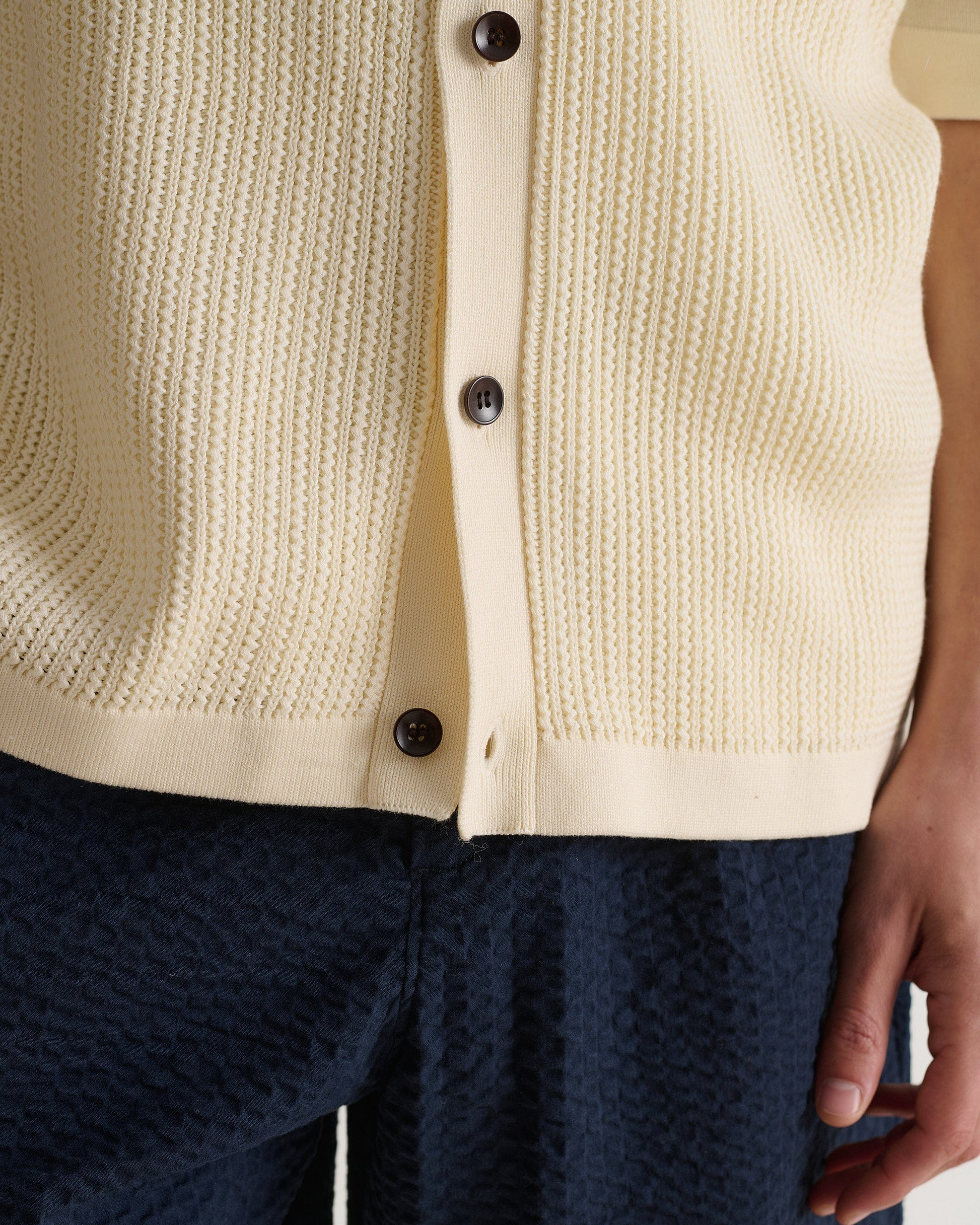 Men's Cotton Textured Knit Shirt - Parchment