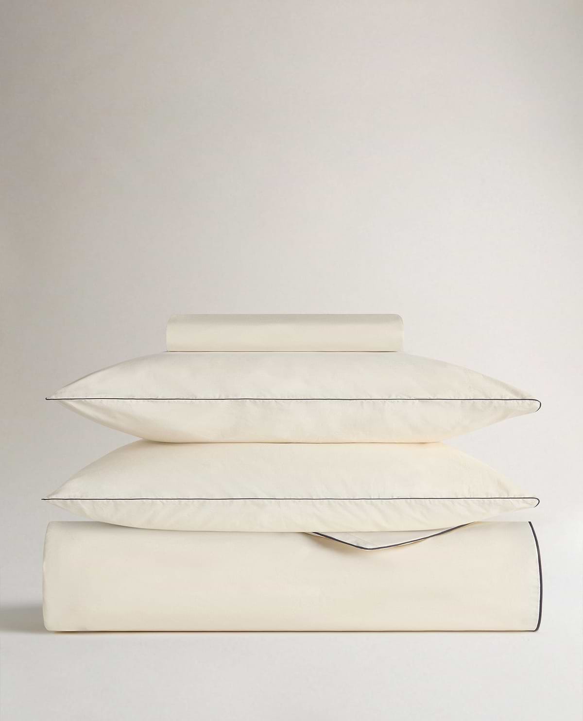 Crisp & Cool Organic Cotton Duvet Set - Buttermilk Black Piping