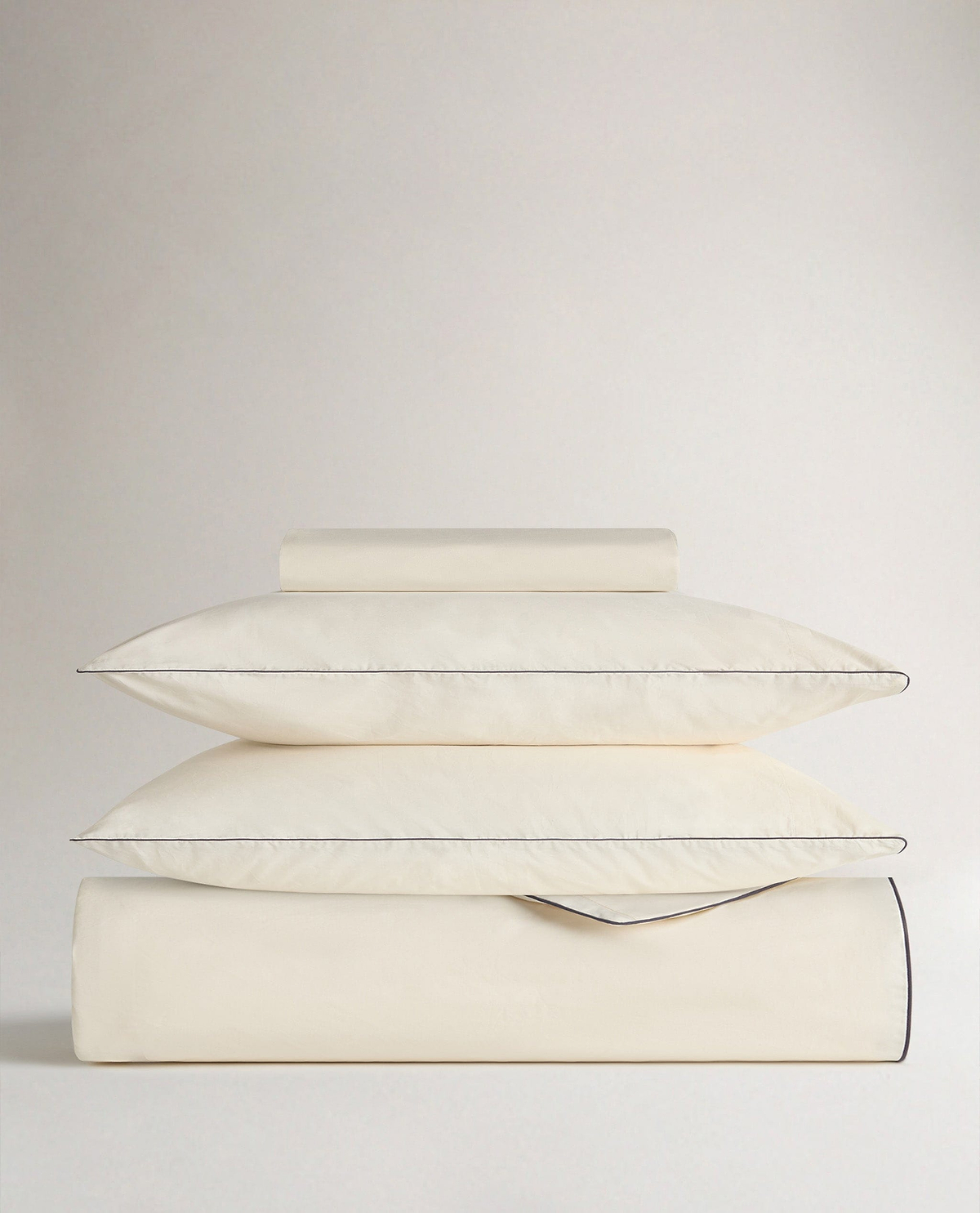 Crisp & Cool Organic Cotton Duvet Set - Buttermilk Black Piping