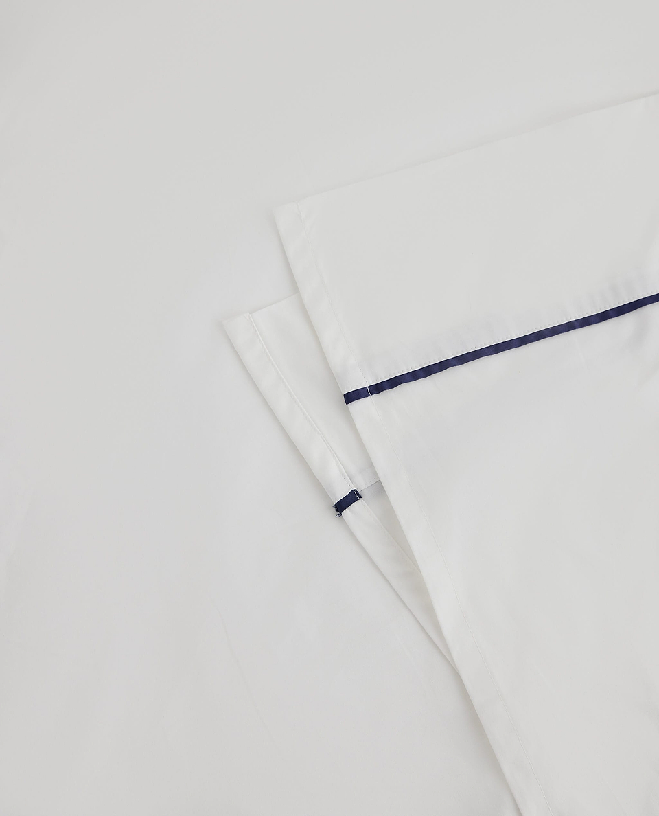 The Crisp & Cool Organic Sheet Set - White Navy Piping