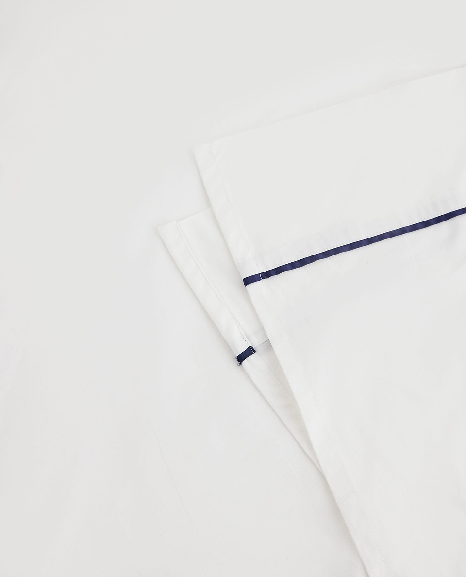 Soft & Smooth Cotton Sateen Flat Sheet - White Navy Piping
