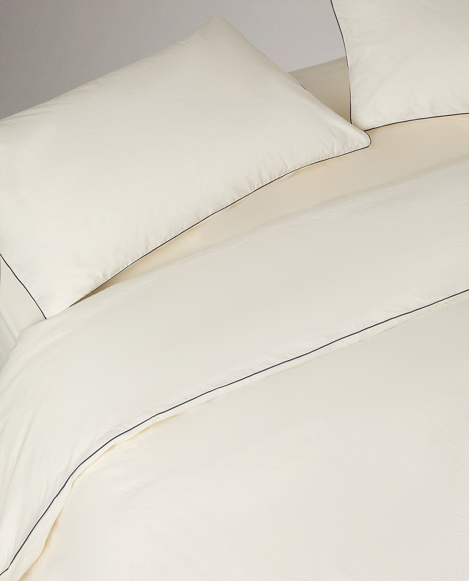 Crisp & Cool Organic Cotton Duvet Set - Buttermilk Black Piping
