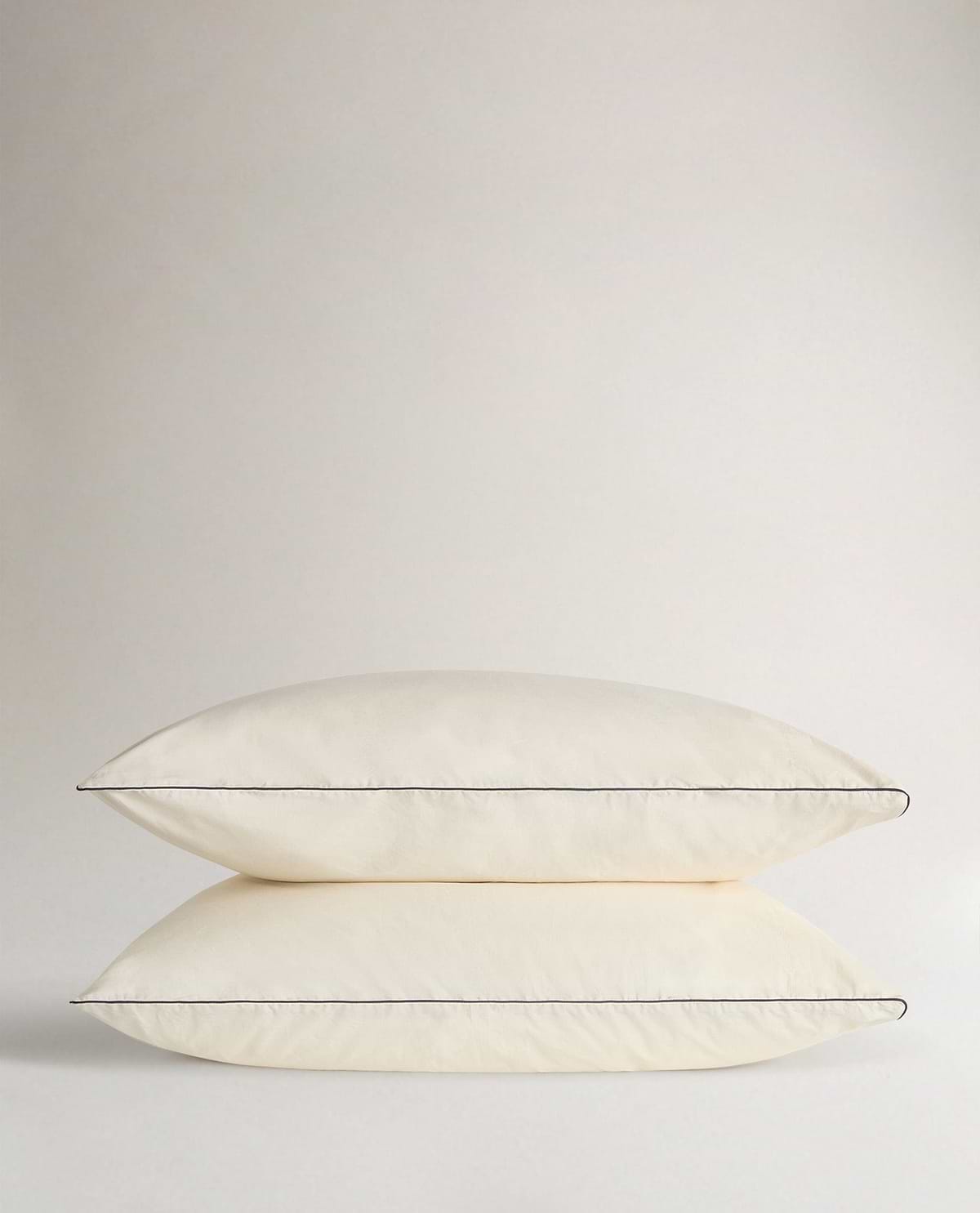 Crisp & Cool Organic Cotton Pillowcase Set - Buttermilk Black Piping