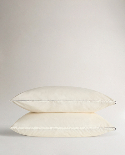 Crisp & Cool Organic Cotton Pillowcase Set - Buttermilk Black Piping