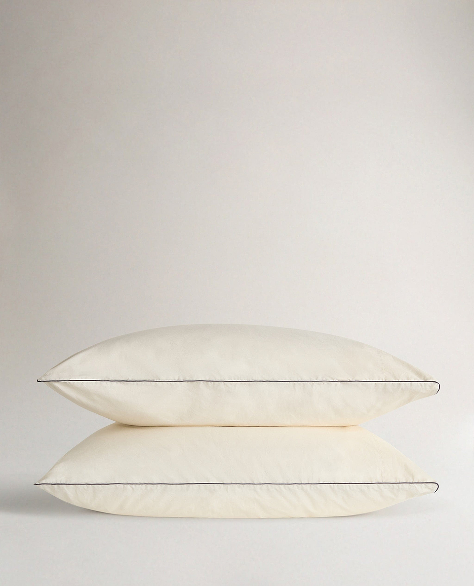 Crisp & Cool Organic Cotton Pillowcase Set - Buttermilk Black Piping