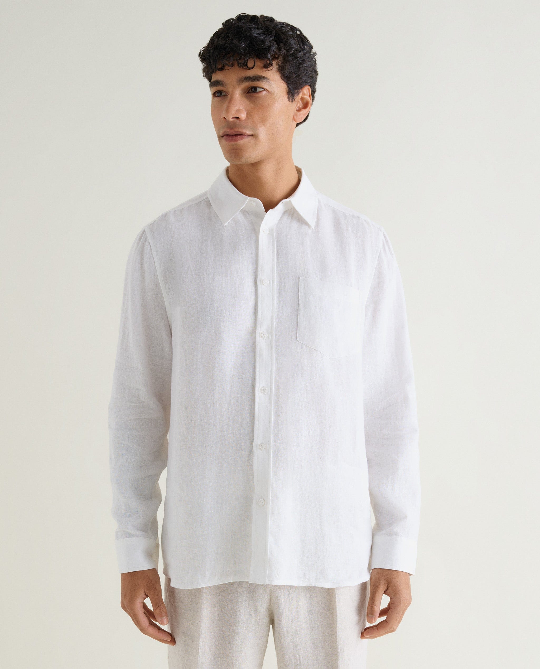 Men's European Flax Linen Shirt - White