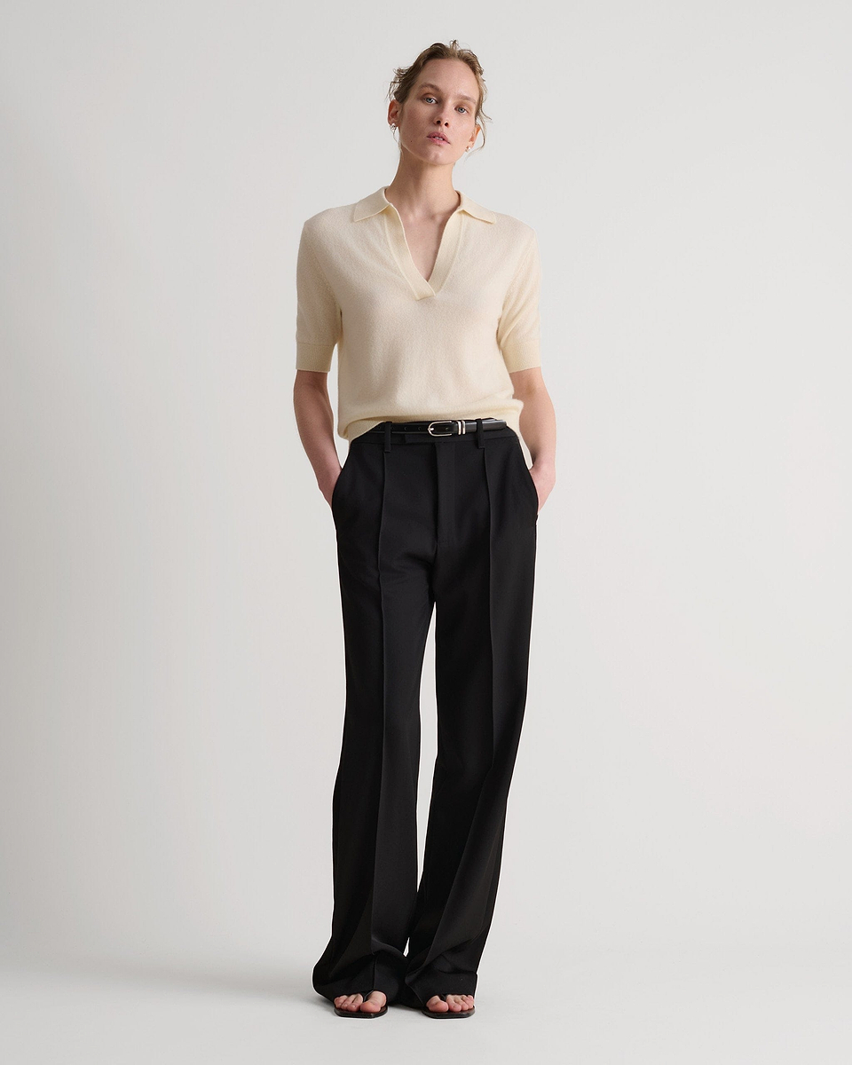 Women's Finest Cashmere Open Collar Polo - Buttermilk