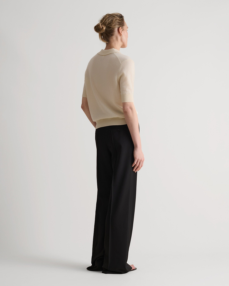 Women's Finest Cashmere Open Collar Polo - Buttermilk