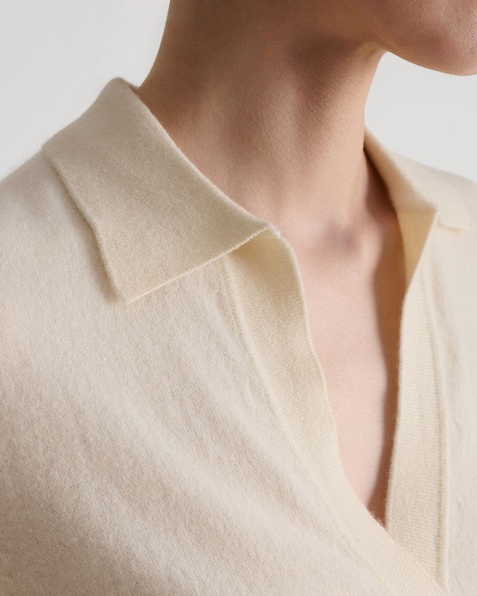 Women's Finest Cashmere Open Collar Polo - Buttermilk