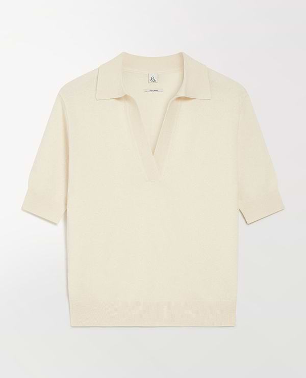 Women's Finest Cashmere Open Collar Polo - Buttermilk