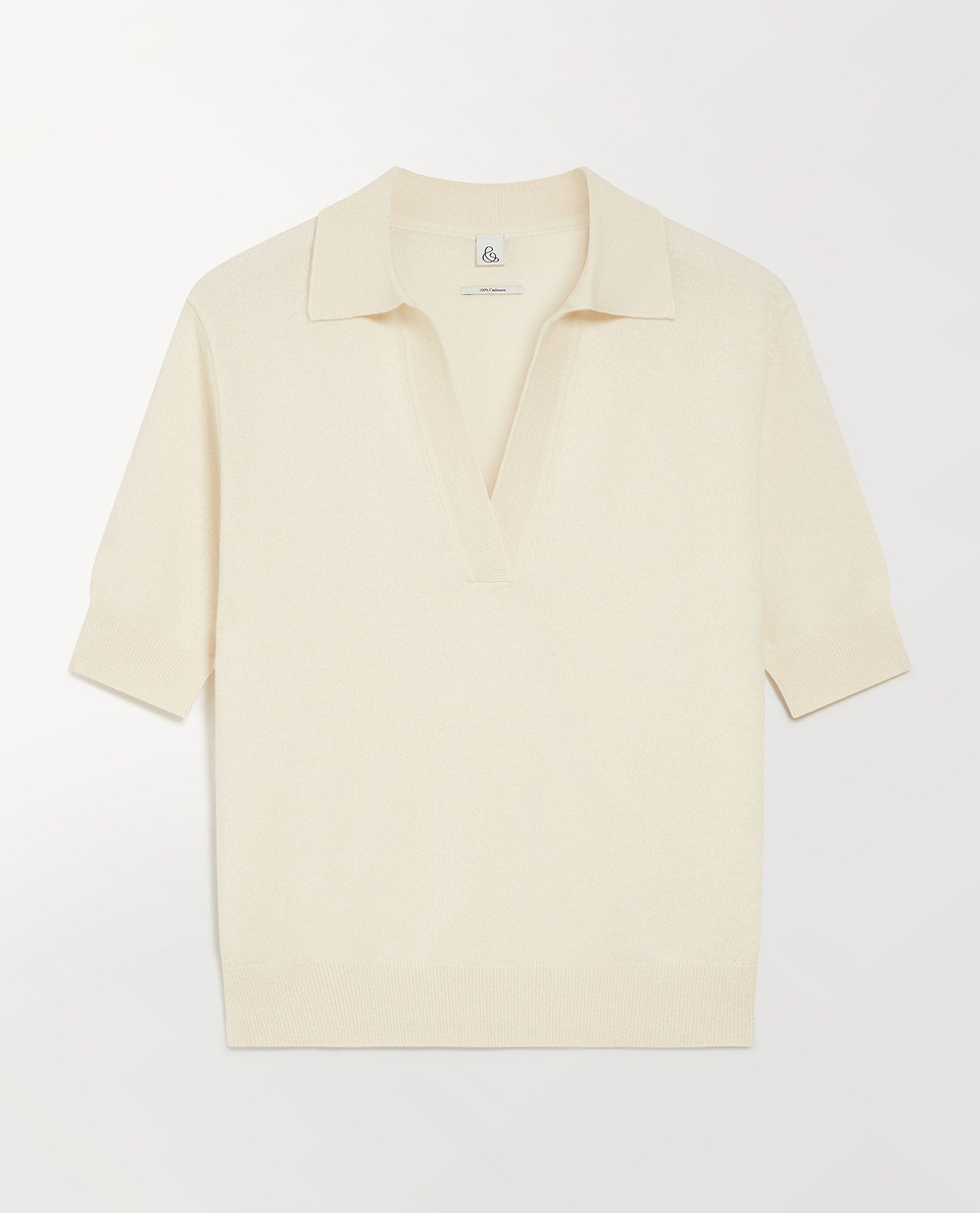 Women's Finest Cashmere Open Collar Polo - Buttermilk