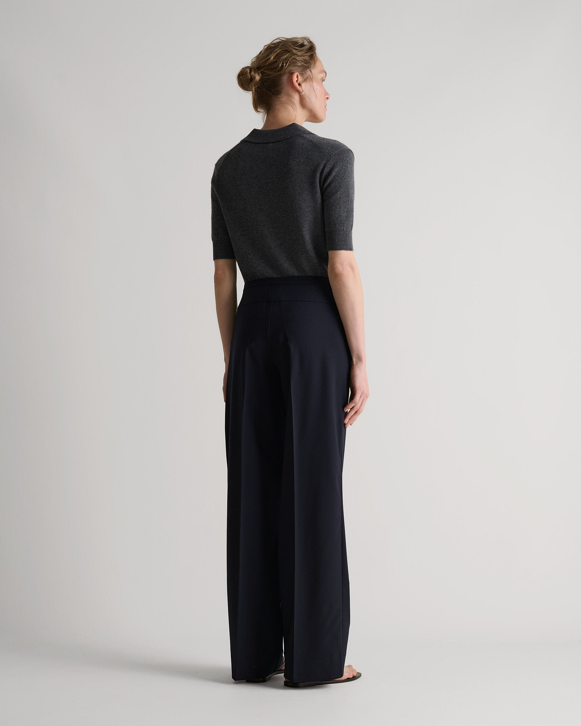Women's Finest Cashmere Open Collar Polo - Graphite