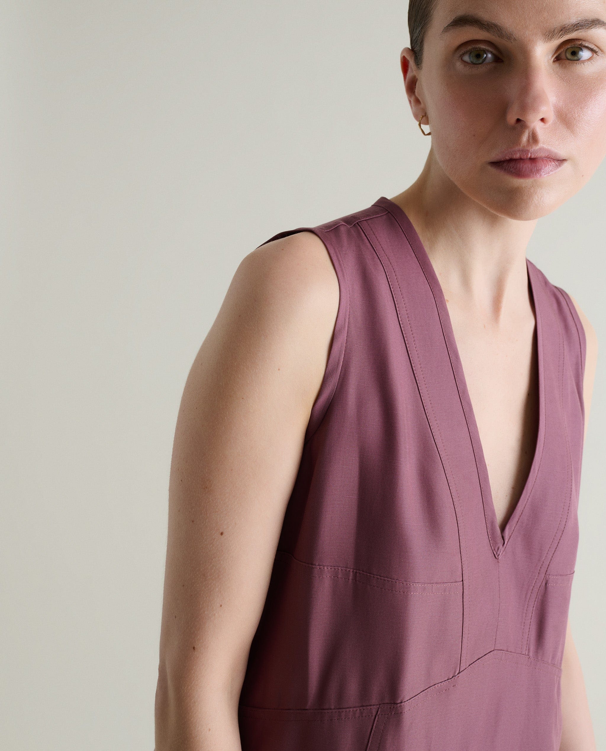 Women's Future-Linen Panelled V Neck Dress - Smoky Lilac