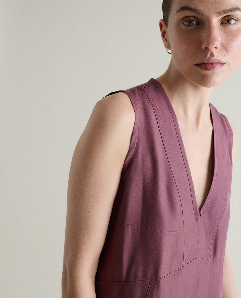 Women's Future-Linen Panelled V Neck Dress - Smoky Lilac