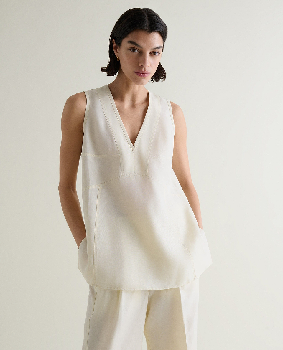 Women's Future-Linen V Neck Tunic Top - Buttermilk
