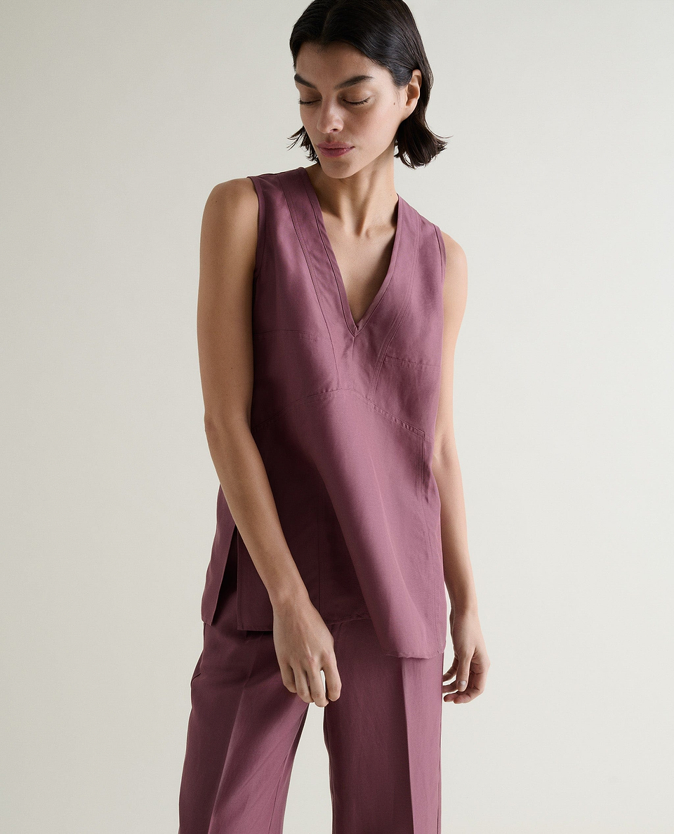 Women's Future-Linen V Neck Tunic Top - Smoky Lilac