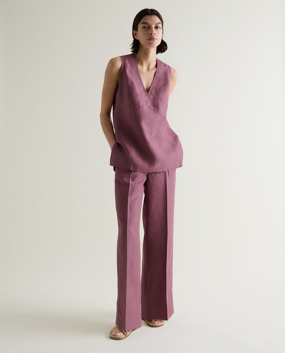 Women's Future-Linen V Neck Tunic Top - Smoky Lilac