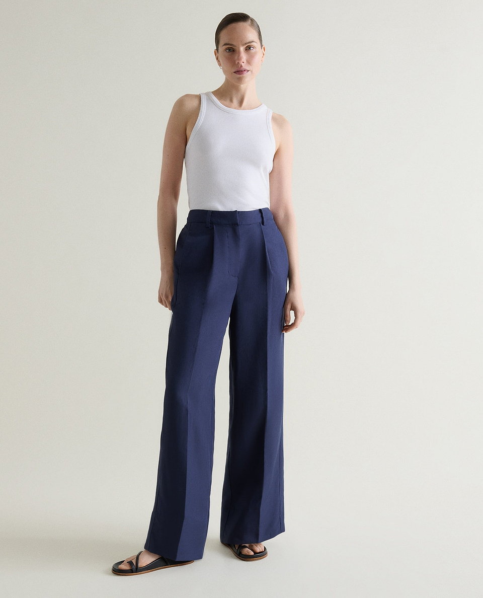Women's Future-Linen Wide-Leg Trouser - Navy