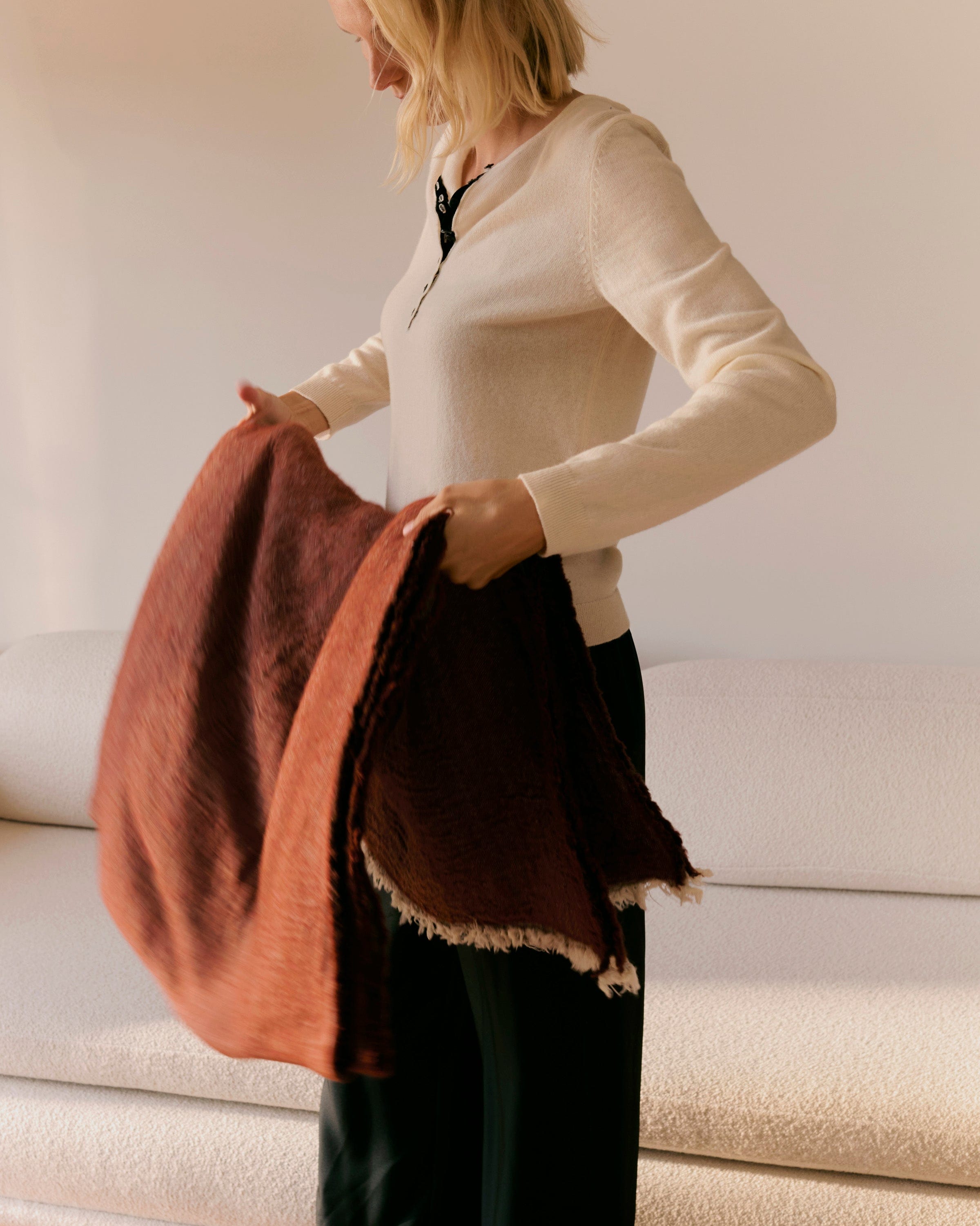 Merino Wool Throw - Rust