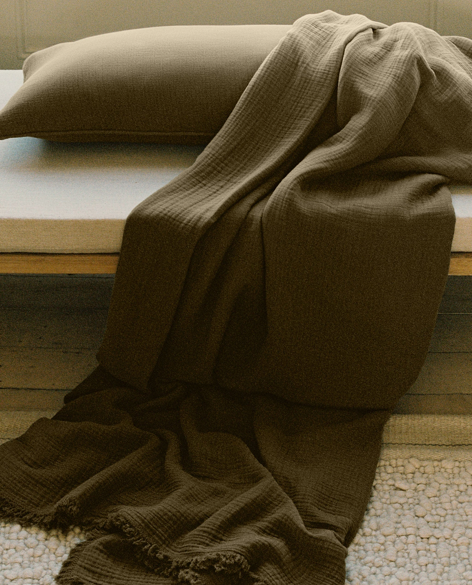 House of Grey Organic Cotton Muslin Large Throw - Seaweed