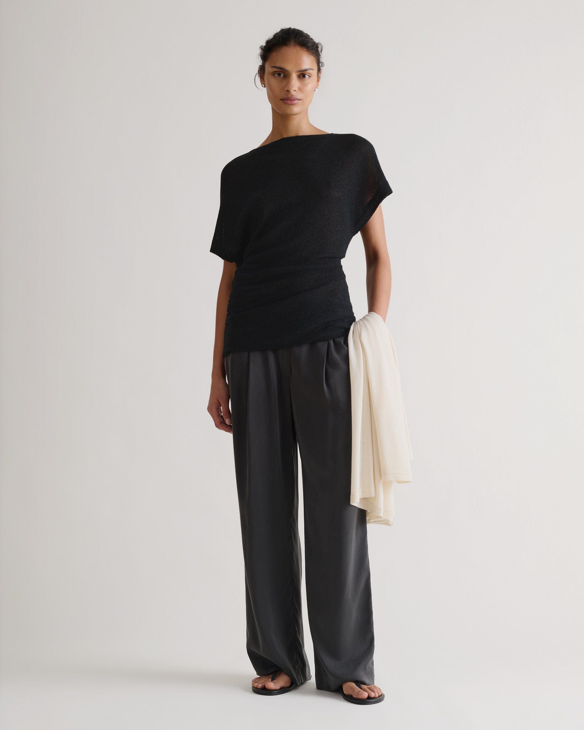 Women's Japanese Paper Yarn Twist Top - Black