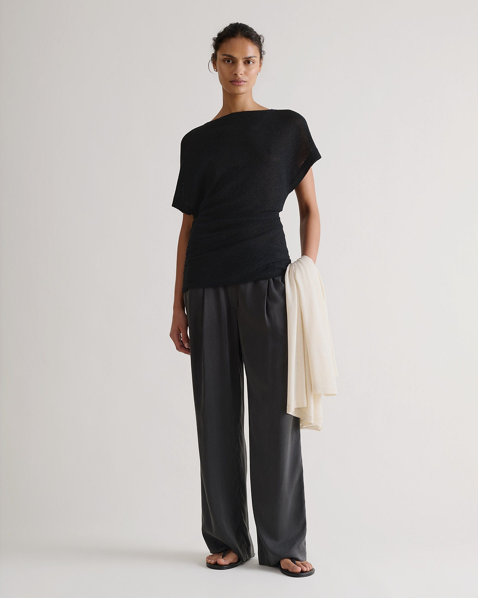Women's Japanese Paper Yarn Twist Top - Black