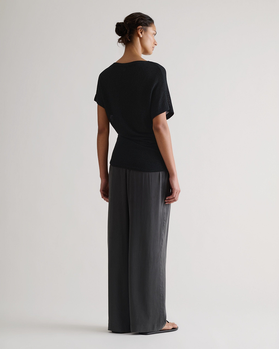 Women's Japanese Paper Yarn Twist Top - Black