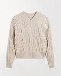 Lambswool Cable Knit V-neck Jumper - Bone