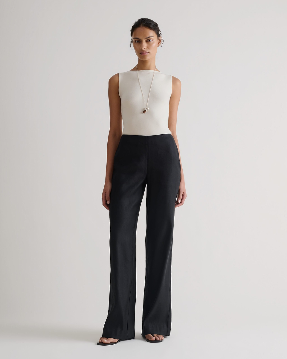 Women's Linen Wide Leg Trouser - Black