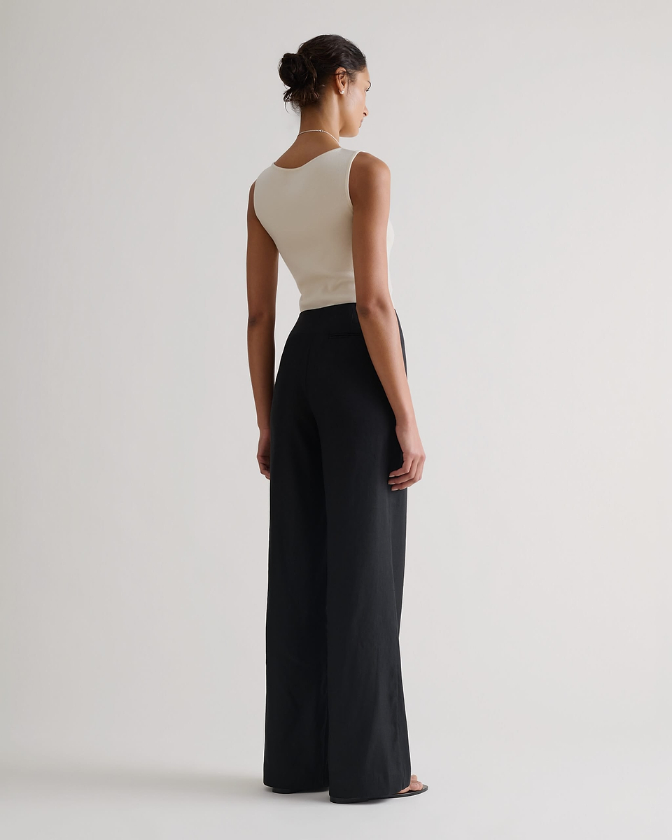 Women's Linen Wide Leg Trouser - Black