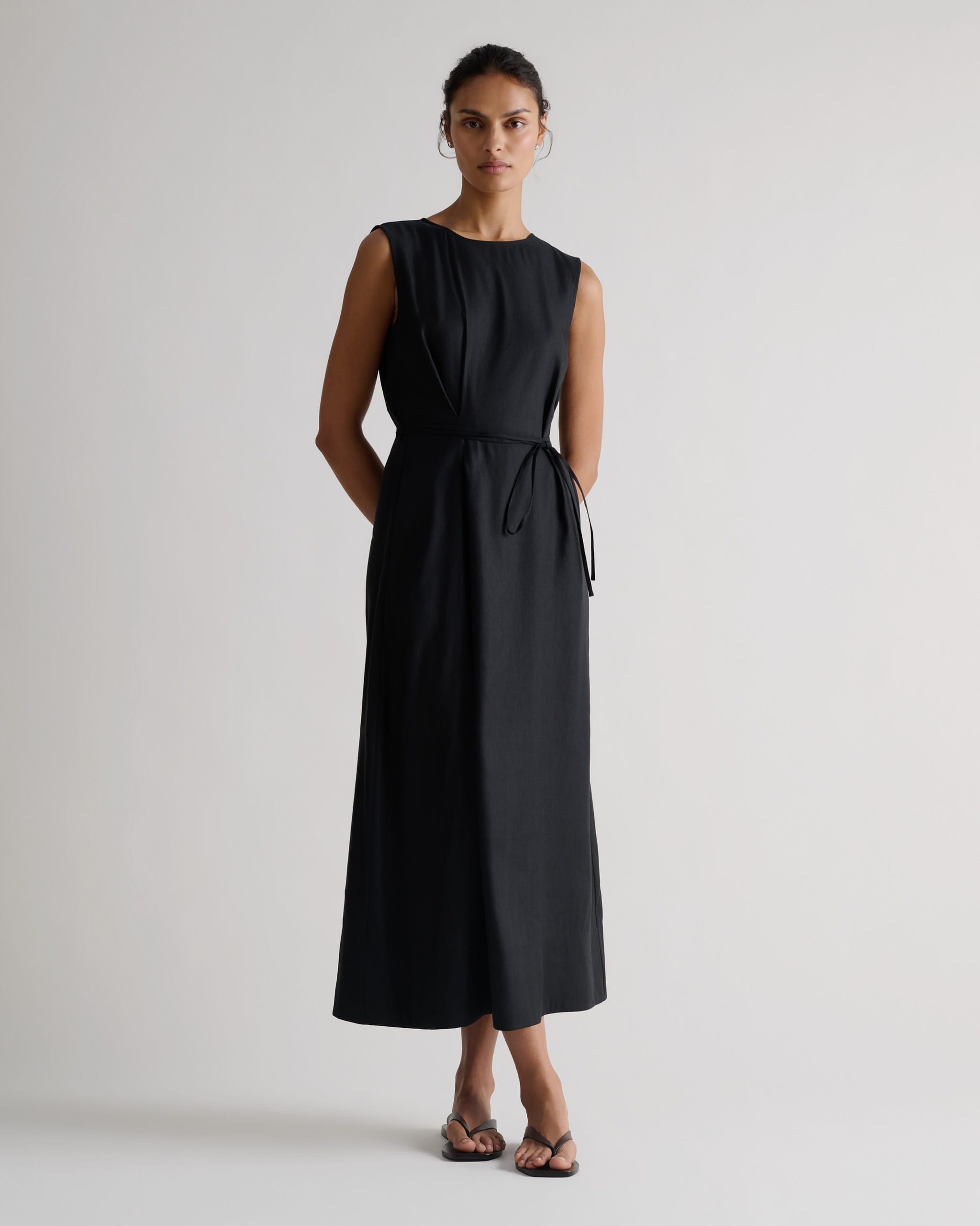 Women's Linen Side Tie Dress - Black