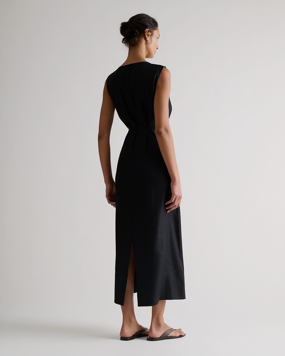 Women's Linen Side Tie Dress - Black