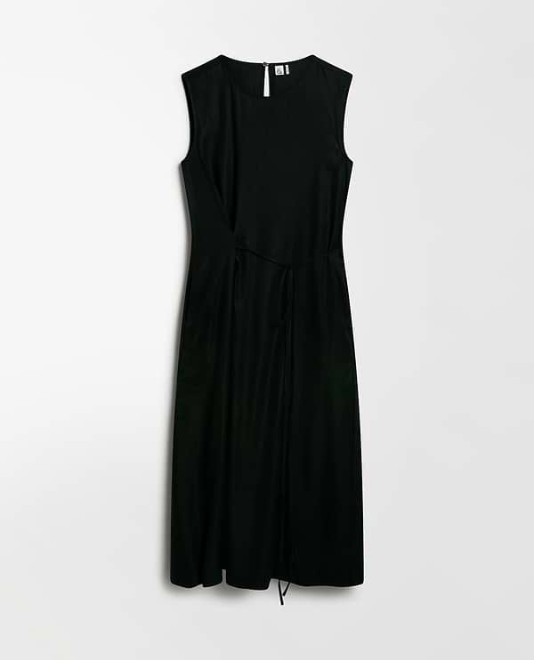 Women's Linen Side Tie Dress - Black