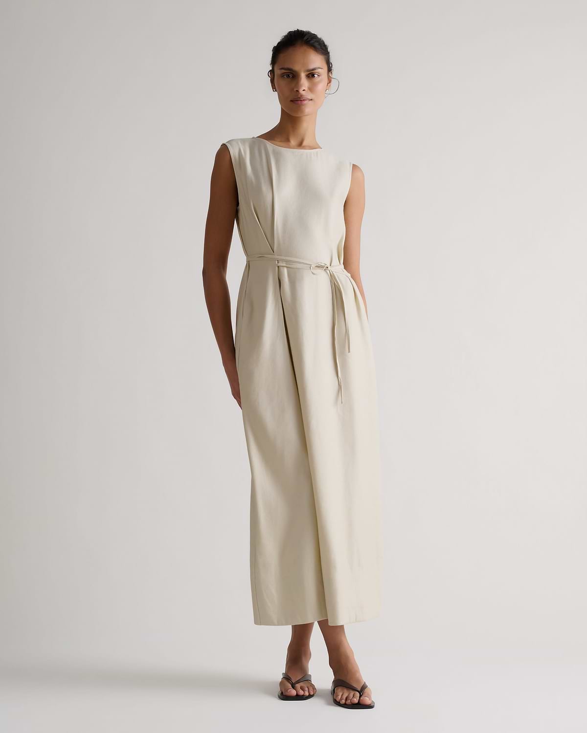 Women's Linen Side Tie Dress - Parchment