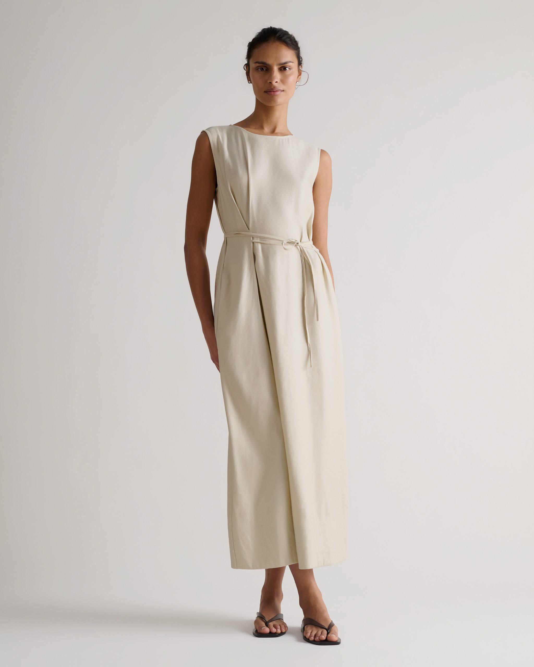 Women's Linen Side Tie Dress - Parchment