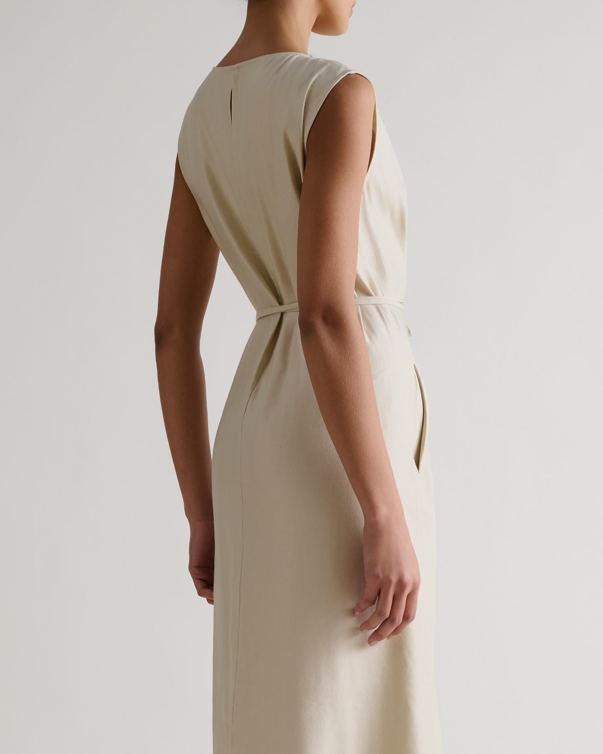 Women's Linen Side Tie Dress - Parchment