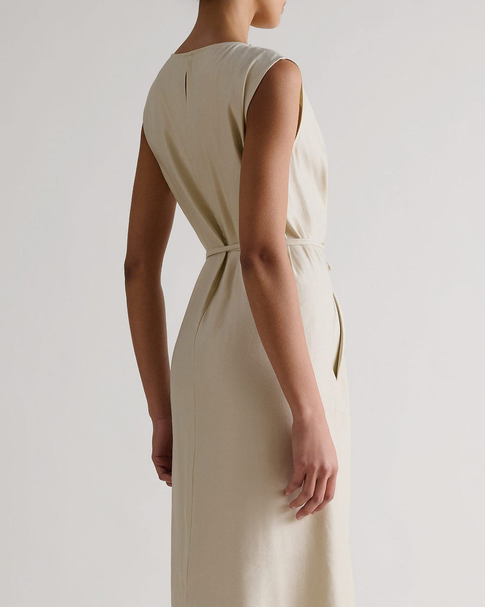 Women's Linen Side Tie Dress - Parchment