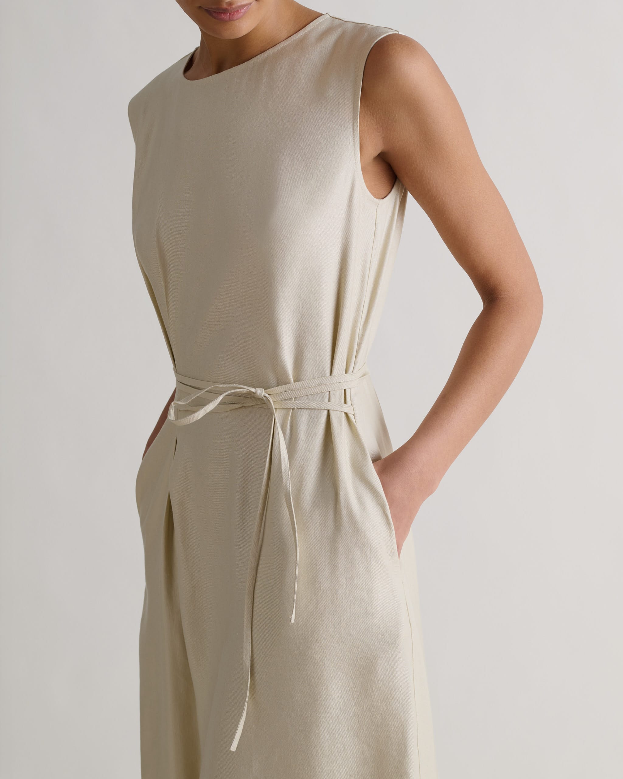 Women's Linen Side Tie Dress - Parchment