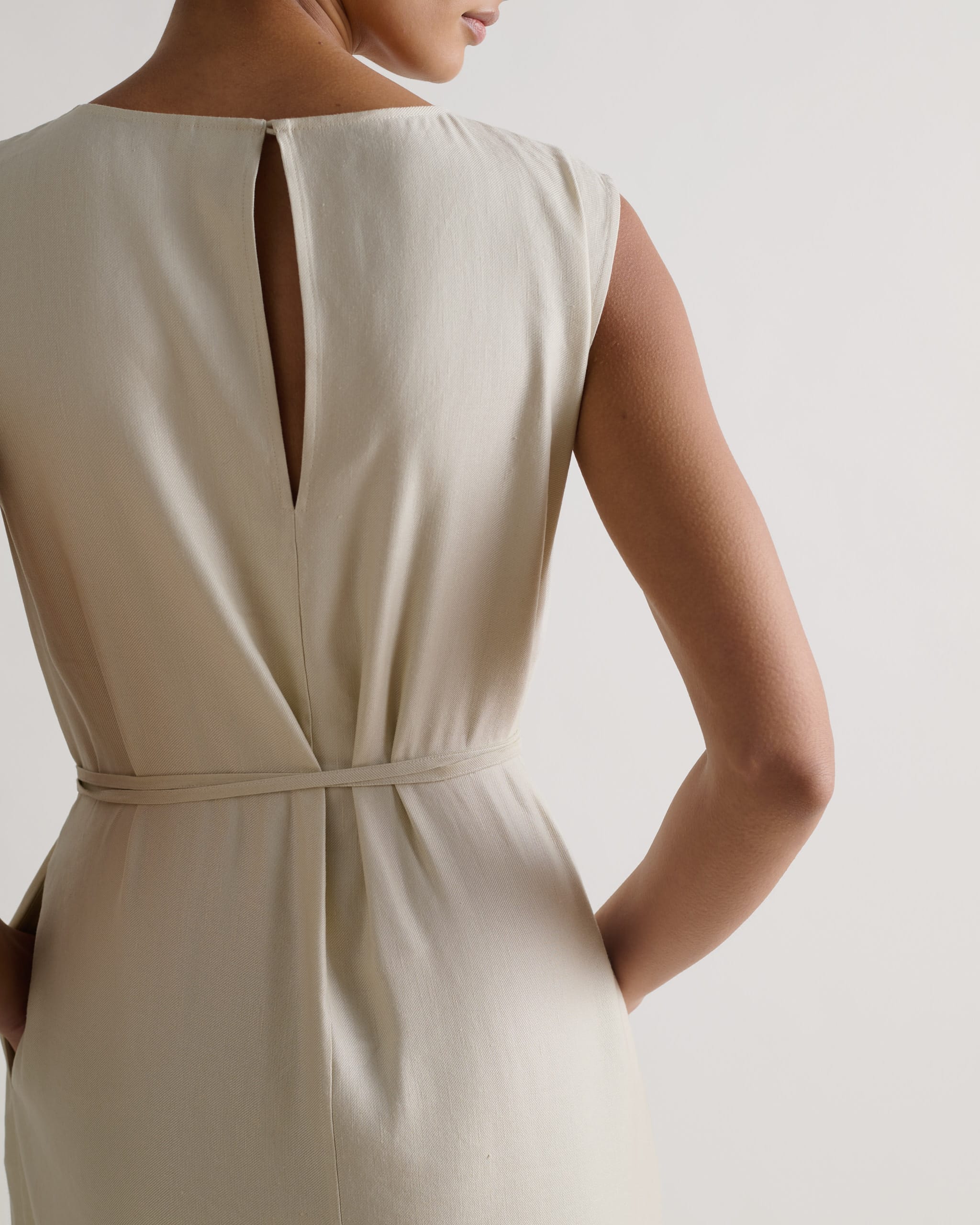 Women's Linen Side Tie Dress - Parchment