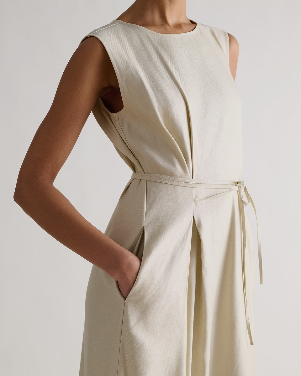 Women's Linen Side Tie Dress - Parchment