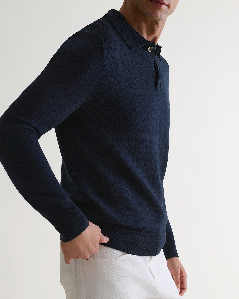Men's Merino Knitted Polo Jumper - Indigo